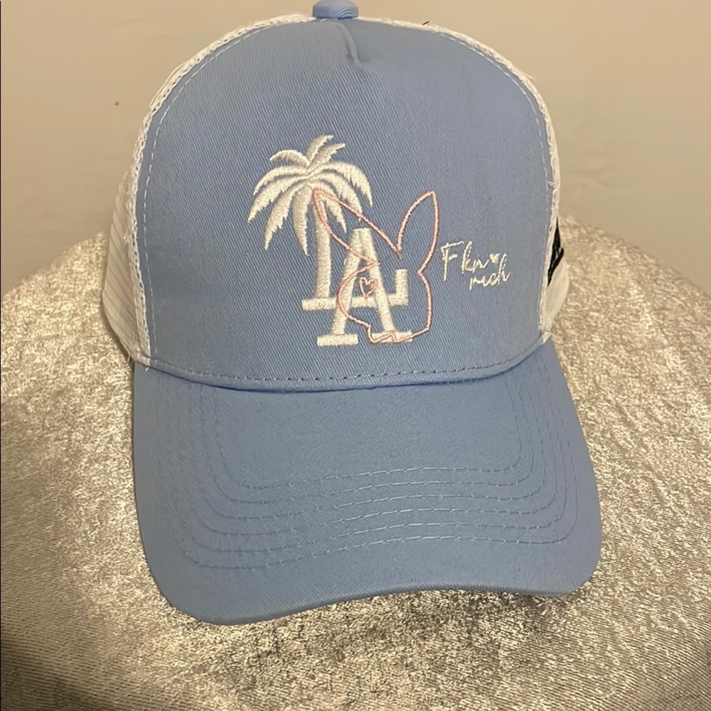 FKN Rich Hat Trucker Blue &White Mesh Snapback LA Palm Tree Bunny 
(B7)✨